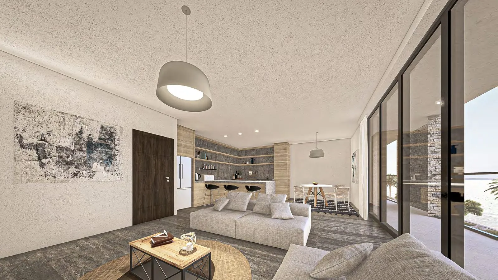 Ocean Crest apartment living and dining area with a sea view